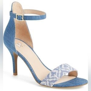 NWOT BP Sandal Heels in Denim & White Size 9.5